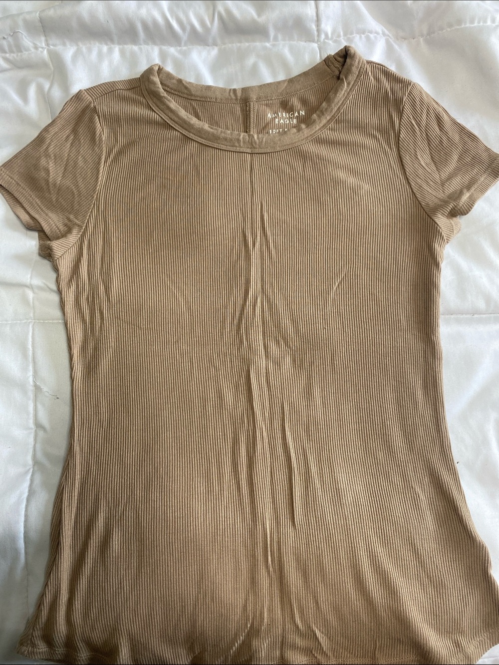 American Eagle Outfitters Ribbed Short Sleeve Tee in Light Brown